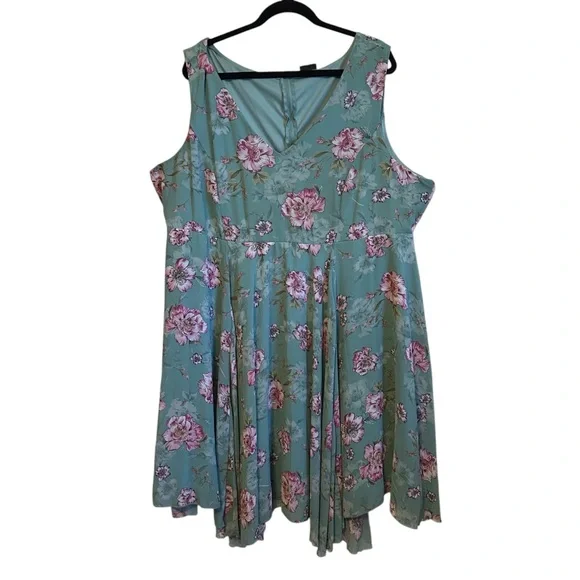 torrid | Dresses | Torrid Teal Floral Sleeveless Asymmetrical Chiffon Layer  Dress Size 24